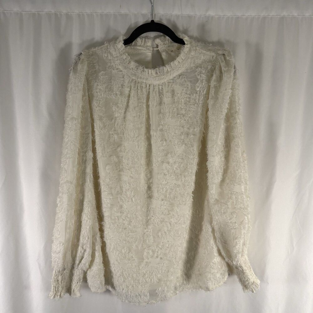 New Jodifl Blouse Women's Small White Textured Long Sleeve High Neck Pullover